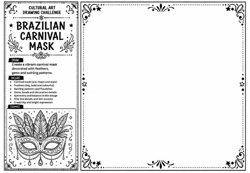 Brazilian Carnival Mask Art Worksheet | Cultural Art Drawing Challenge | KS2 KS3 Festival Art Activi