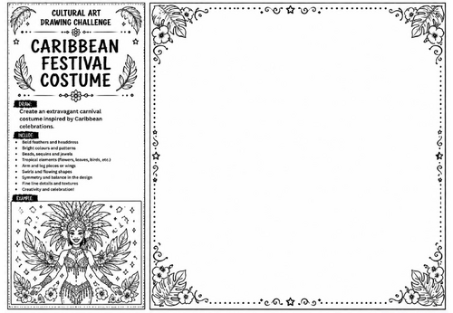 Caribbean Festival Costume Art Worksheet | Cultural Art Drawing Challenge | KS2 KS3 Costume Design A