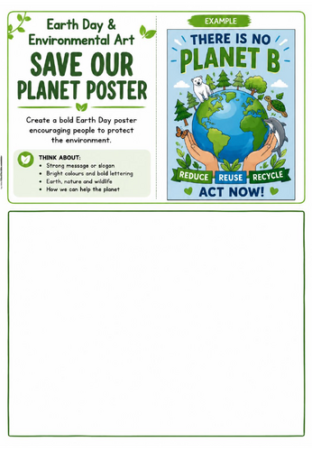 Earth Day Art Activity – Save Our Planet Poster | Environmental Drawing Worksheet | KS2 KS3 KS4