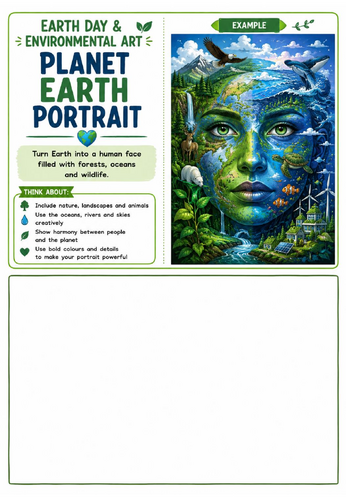 Earth Day Art – Planet Earth Portrait Drawing Challenge | Environmental Art Worksheet | KS2 KS3 KS4