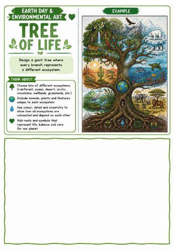 Earth Day Tree of Life Art Worksheet | Ecosystems Drawing Challenge | KS2 KS3 KS4