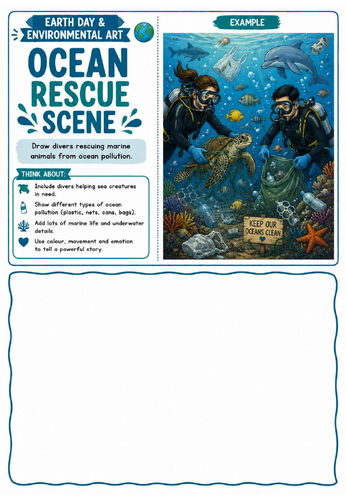 Ocean Rescue Scene Drawing Worksheet | Earth Day & Marine Conservation Art | KS2 KS3 KS4