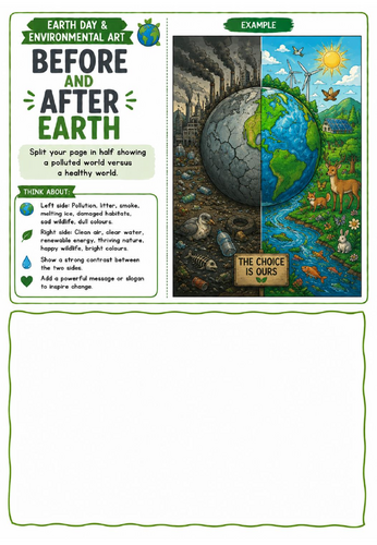 Before and After Earth Drawing Worksheet | Climate Change Art Activity | KS2 KS3 KS4