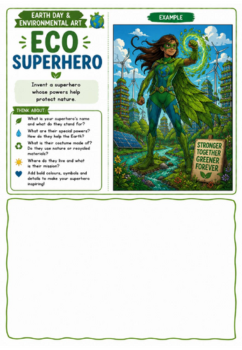 Eco Superhero Design Worksheet | Earth Day Character Drawing Activity | KS2 KS3 KS4