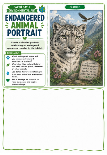 Endangered Animal Portrait Art Worksheet | Wildlife Conservation Drawing Challenge | KS2 KS3 KS4