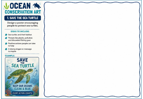 Ocean Conservation Art – Save the Sea Turtle Drawing Challenge Worksheet | KS2 KS3 Environmental Art