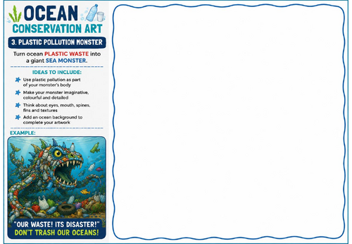 Ocean Conservation Art – Plastic Pollution Monster Creative Drawing Challenge | KS2 KS3