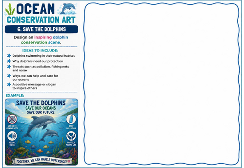 Ocean Conservation Art – Save the Dolphins Conservation Scene Worksheet | KS2 KS3