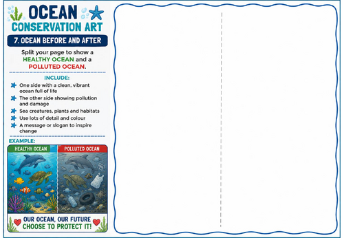Ocean Conservation Art – Healthy Ocean vs Polluted Ocean Before & After Worksheet | KS2 KS3