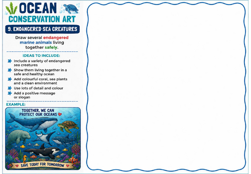 Ocean Conservation Art – Endangered Sea Creatures Drawing Worksheet | KS2 KS3