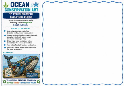 Ocean Conservation Art – Recycled Ocean Sculpture Design Worksheet | KS2 KS3 Art Project