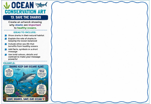 Ocean Conservation Art – Save the Sharks Conservation Drawing Worksheet | KS2 KS3