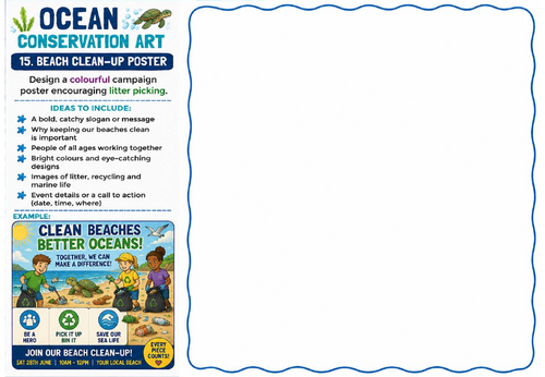 Ocean Conservation Art – Beach Clean-Up Poster Design Worksheet | KS2 KS3 Environmental Awareness