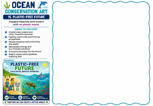Ocean Conservation Art – Plastic-Free Future Drawing Challenge | KS2 KS3 Sustainability Worksheet