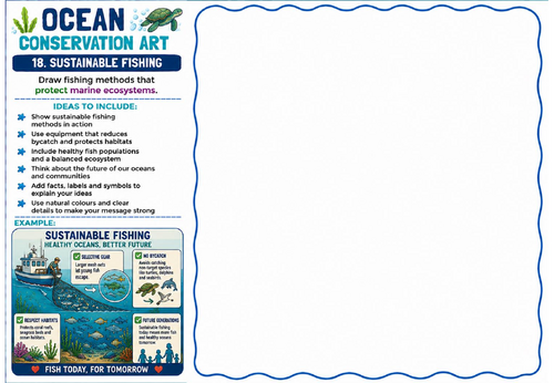 Ocean Conservation Art – Sustainable Fishing Drawing Challenge Worksheet | KS2 KS3