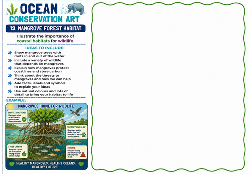 Ocean Conservation Art – Mangrove Forest Habitat Drawing Worksheet | KS2 KS3 Environmental Art