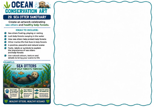 Ocean Conservation Art – Sea Otter Sanctuary Drawing Challenge Worksheet | KS2 KS3