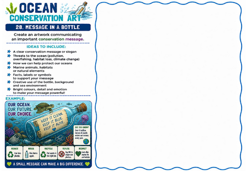 Ocean Conservation Art – Message in a Bottle Conservation Poster Worksheet | KS2 KS3