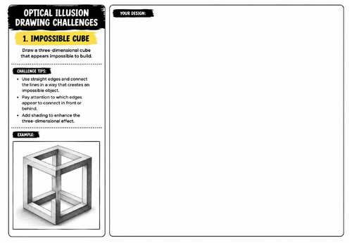 Impossible Cube Optical Illusion Drawing Challenge Worksheet | KS2 KS3 KS4 Art | Perspective & 3D Dr