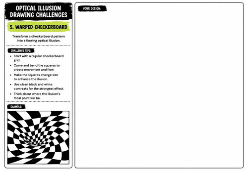 Warped Checkerboard Optical Illusion Worksheet | KS2 KS3 KS4 Art | Pattern Drawing Challenge