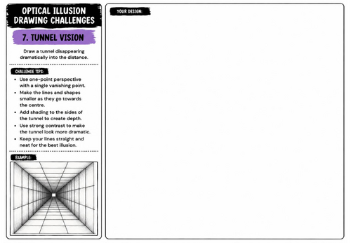 Tunnel Vision Optical Illusion Worksheet | KS2 KS3 KS4 Art | One-Point Perspective Drawing