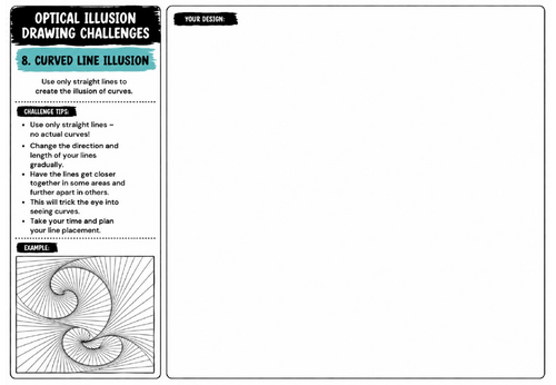 Curved Line Illusion Drawing Challenge Worksheet | KS2 KS3 KS4 Art | Line & Optical Illusion
