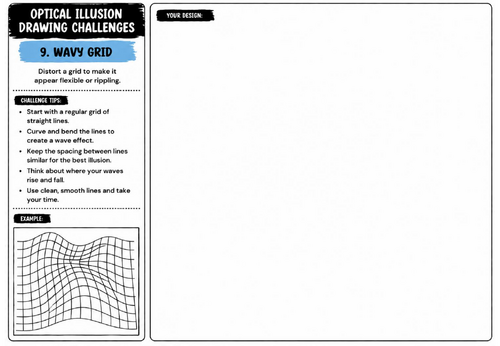 Wavy Grid Optical Illusion Worksheet | KS2 KS3 KS4 Art | Pattern & Perspective Drawing
