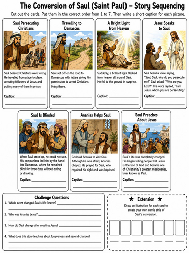 The Conversion of Saul (Saint Paul) Story Sequencing
