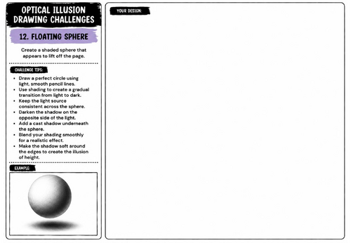 Floating Sphere Optical Illusion Worksheet | KS2 KS3 KS4 Art | Shading & 3D Drawing