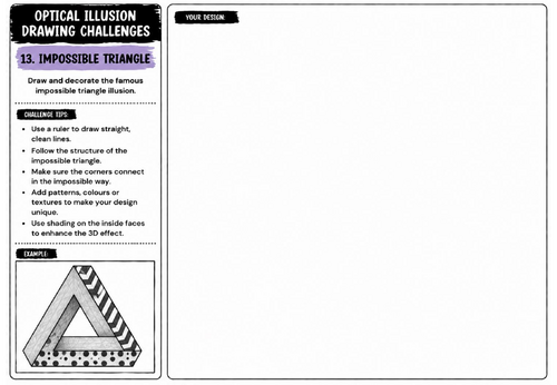 Impossible Triangle Drawing Challenge Worksheet | KS2 KS3 KS4 Art | Optical Illusion & Perspective