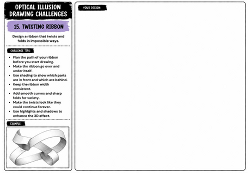 Twisting Ribbon Optical Illusion Worksheet | KS2 KS3 KS4 Art | Perspective & 3D Form