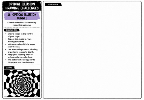 Optical Illusion Tunnel Drawing Challenge Worksheet | KS2 KS3 KS4 Art | Pattern & Perspective