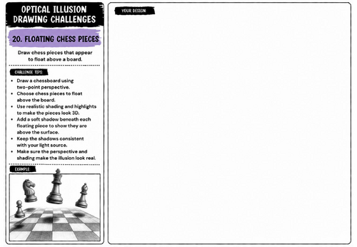 Floating Chess Pieces Optical Illusion Worksheet | KS2 KS3 KS4 Art | Perspective & Shading
