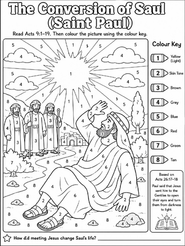 The Conversion of Saul (Saint Paul) Color by numbers activity