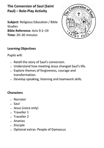 The Conversion of Saul (Saint Paul) – Role-Play Activity