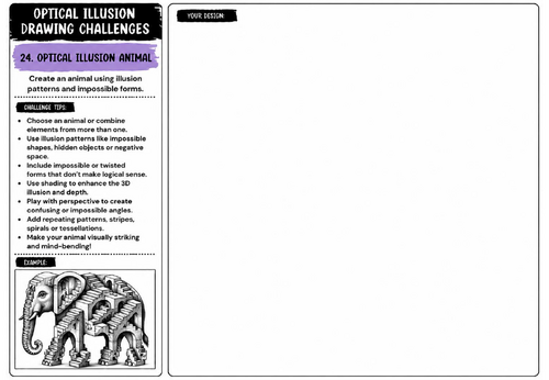 Optical Illusion Animal Drawing Challenge Worksheet | KS2 KS3 KS4 Art | Impossible Creature Design