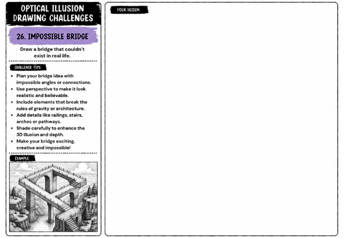 Impossible Bridge Optical Illusion Worksheet | KS2 KS3 KS4 Art | Architecture & Perspective