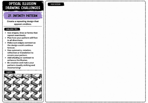 Infinity Pattern Optical Illusion Worksheet | KS2 KS3 KS4 Art | Repeating Pattern Design