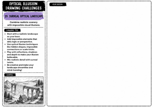 Surreal Optical Landscape Drawing Challenge Worksheet | KS2 KS3 KS4 Art | Perspective & Surrealism