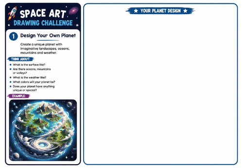 Space Art Drawing Challenge – Design Your Own Planet | KS2 KS3 Space Art Worksheet | Creative Drawin