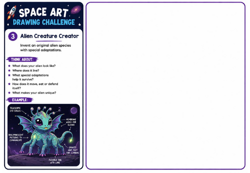 Space Art Drawing Challenge – Alien Creature Creator | KS2 KS3 Imaginative Space Art Worksheet