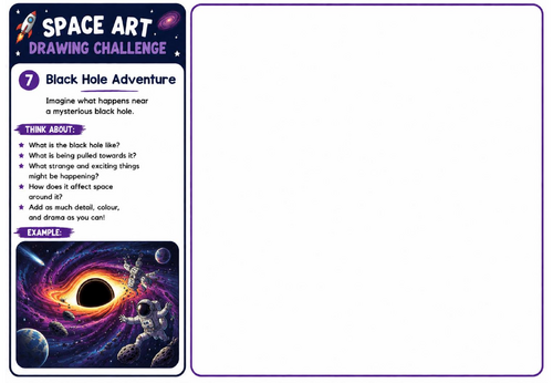 Space Art Drawing Challenge – Black Hole Adventure | KS2 KS3 Space Illustration Worksheet
