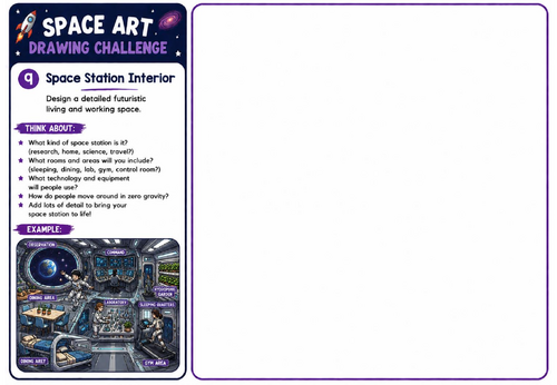 Space Art Drawing Challenge – Space Station Interior | KS2 KS3 Futuristic Design Worksheet