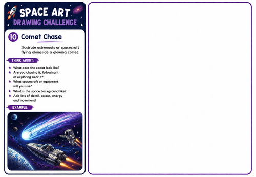 Space Art Drawing Challenge – Comet Chase | KS2 KS3 Space Adventure Drawing Worksheet