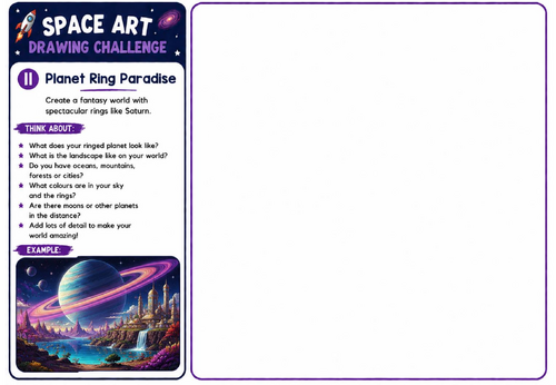 Space Art Drawing Challenge – Planet Ring Paradise | KS2 KS3 Fantasy Planet Drawing Worksheet