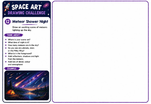 Space Art Drawing Challenge – Meteor Shower Night | KS2 KS3 Astronomy Art Worksheet