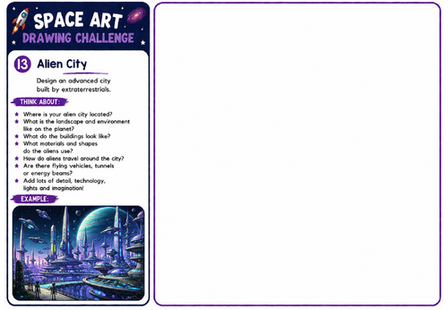 Space Art Drawing Challenge – Alien City | KS2 KS3 Futuristic Architecture Drawing Worksheet