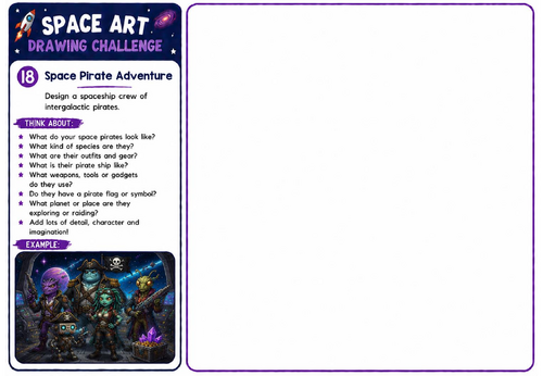 Space Art Drawing Challenge – Space Pirate Adventure | KS2 KS3 Character Design Worksheet
