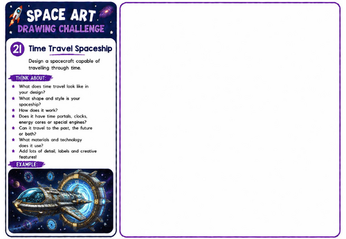 Space Art Drawing Challenge – Time Travel Spaceship | KS2 KS3 Futuristic Spacecraft Design Worksheet