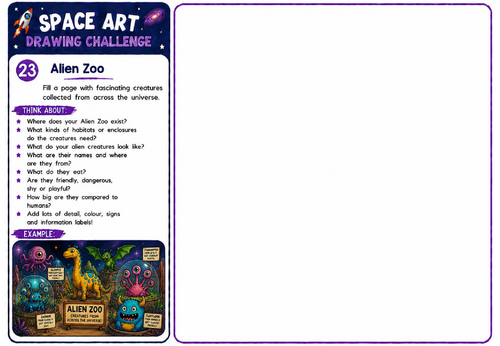 Space Art Drawing Challenge – Alien Zoo | KS2 KS3 Fantasy Creature Drawing Worksheet